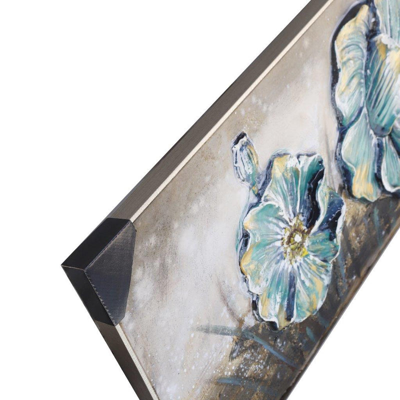 Home Decor Landscape Canvas Wall Art Abstract Turquoise Floral Oil Painting PVC Frame 50*150*3.5 cm