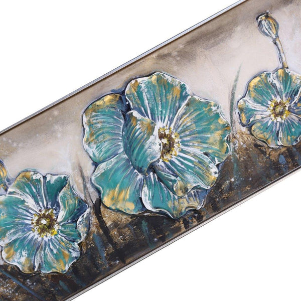 Home Decor Landscape Canvas Wall Art Abstract Turquoise Floral Oil Painting PVC Frame 50*150*3.5 cm