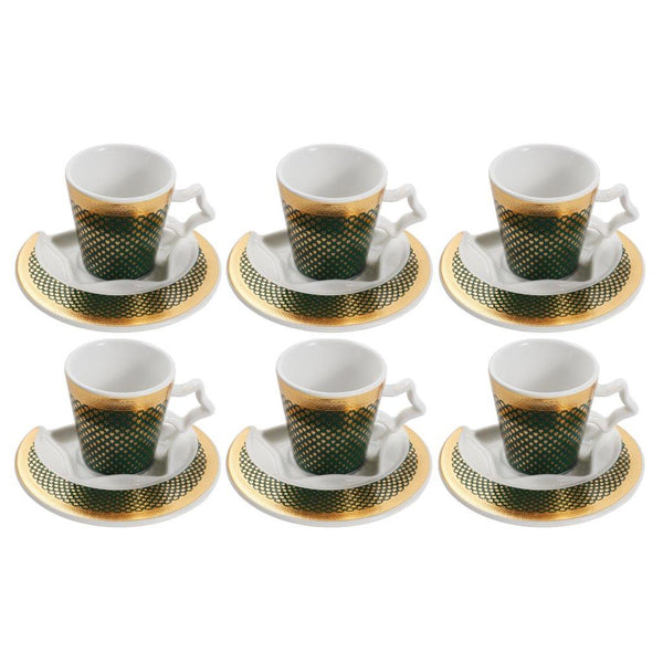 Deco Black Gold Ceramic Coffee Cup and Saucer Set of 6 Pcs 90 ml 12 cm