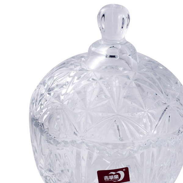 Crystal Glass Round Sugar Bowl Candy Jar Set with Tray