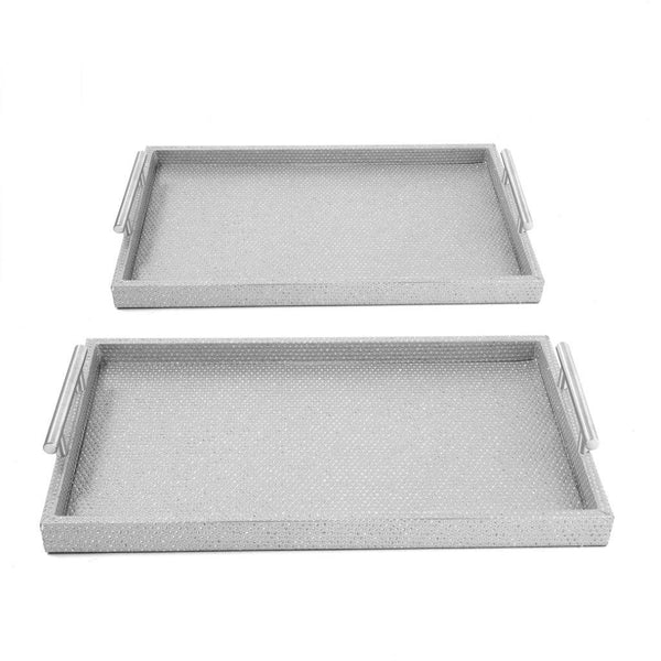 Set of 2 Deco Silver Rectangular Serving Trays with Metal Handles - Elegant Serving Essentials