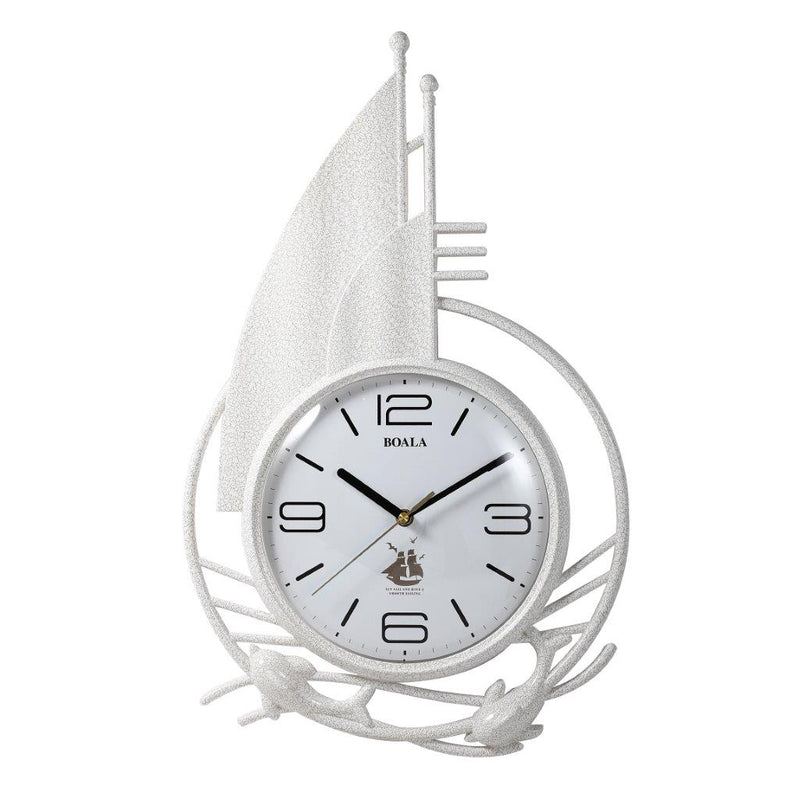 Home Decor White Sailboat Design Pendulum White Wall Clock 73*35 cm