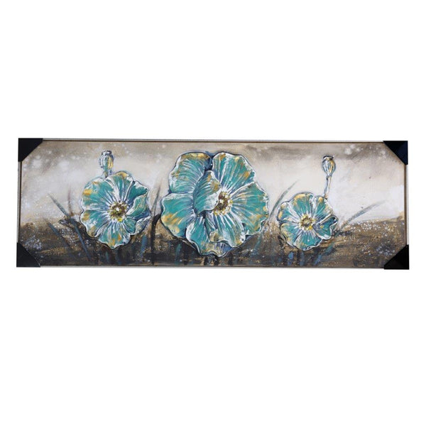 Home Decor Landscape Canvas Wall Art Abstract Turquoise Floral Oil Painting PVC Frame 50*150*3.5 cm