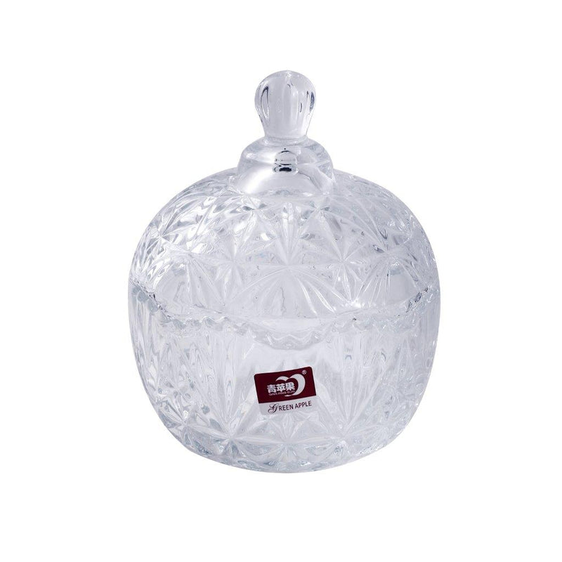 Crystal Glass Round Sugar Bowl Candy Jar Set with Tray