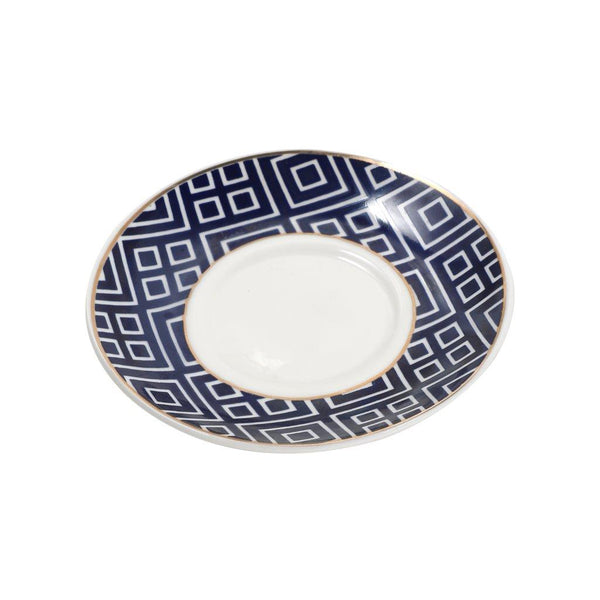Ceramic Coffee Cup and Saucer Set of 6 Pcs White and Navy Abstract Print Design 100 ml