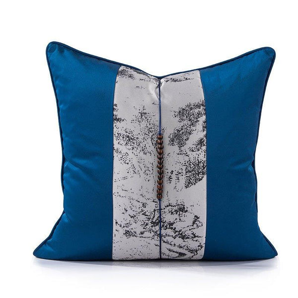 Modern Decorative Royal Blue Silver Stripe Luxury Cushion Cover with Copper Tassel Pillowcase 50*50 cm