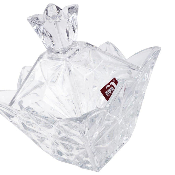 Crystal Glass Pyramid Design Sugar Bowl Candy Jar with Lid 13.6*6.7*19 cm