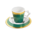 Ceramic Coffee Cup and Saucer Set of 6 Pcs Green and Gold Abstract Print Design 200 ml