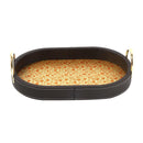 Deco Leather Oval Serving Tray Set of 2 Pcs Metal Handles 34.5*22/39*26.5 cm