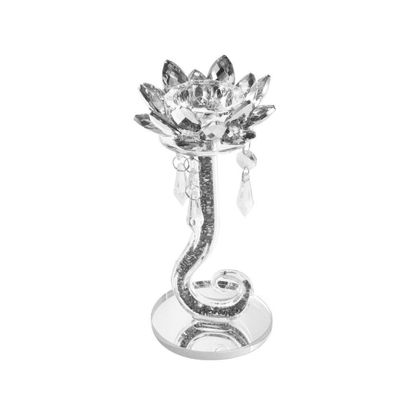 Home Decor Crystal Lotus Silver Glitter Candleholder 22 cm