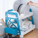 Compact White Plastic 2 Tier Dish Drainer Cutlery Stand for Kitchen 42*34*37 cm