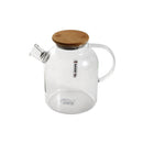 Clear Glass Kettle Style Water and Beverage Jug with Timber Lid and Handle 1.8 Litre