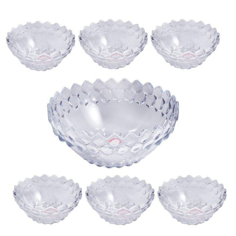 Crystal Cut Glass Fruit and Salad Bowl Pasta Serving Set of 7 Pcs big - 24 cm ; small - 11 cm