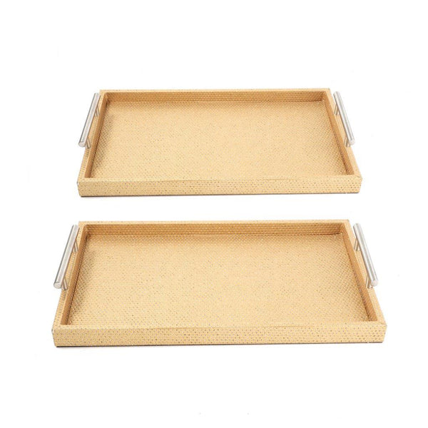 Set of 2 Deco Gold Rectangular Serving Trays with Metal Handles - Stylish Serving Essentials