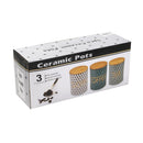 Ceramic Tea Coffee Sugar Airtight Canister Bamboo Lid Abstract Print Set of 3 Pcs 11*13 cm