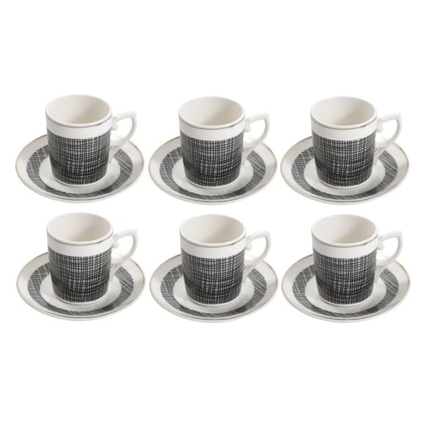 Ceramic Coffee Cup and Saucer Set of 6 pcs Abstract Design 90 ml