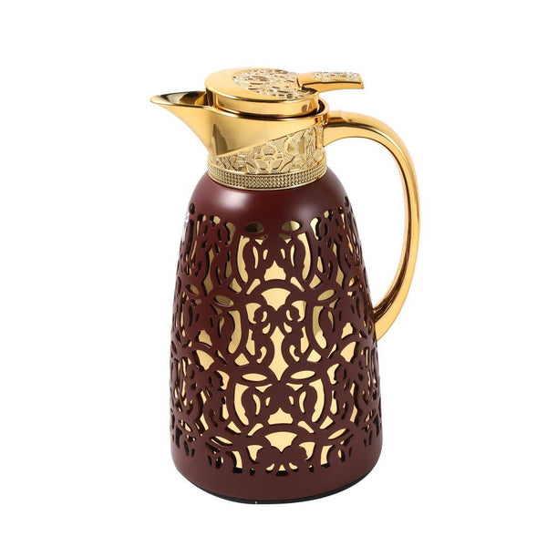 Vacuum Insulated Plastic Thermos Flask Burgundy Gold 1 Litre