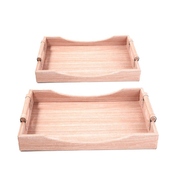 Buy Online Deco Timber Pattern Rectangle Serving Tray Set of 2 Pcs  49.5*34.2*7.5/42*29.6*7.5 cm