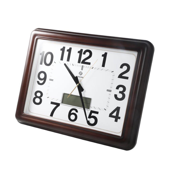 Wall Clock Analog and Digital Rectangle Brown Frame 54.5*42.5 cm