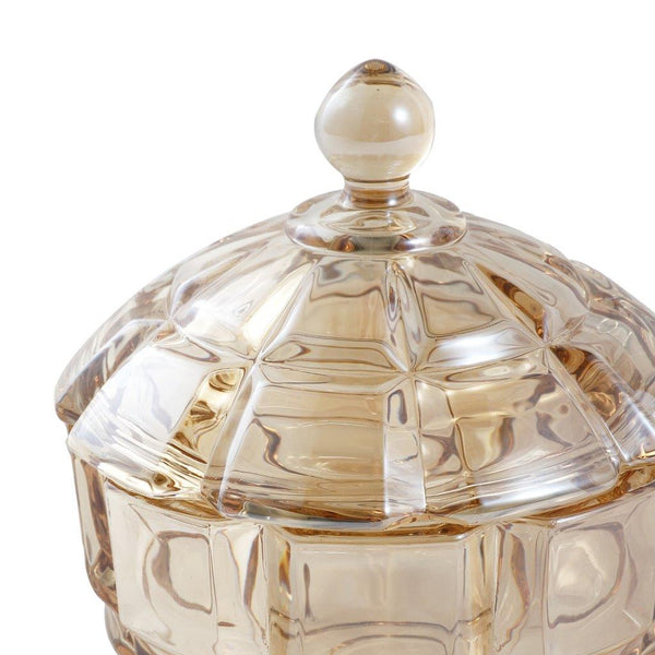 Crystal Glass Champagne Round Sugar Bowl Candy Jar with Lid 11*11.8 cm