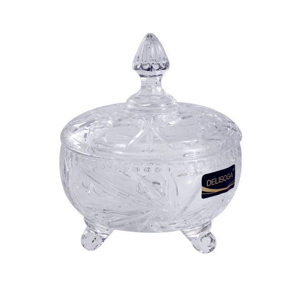 Crystal Glass Footed Sugar Bowl Candy Jar with Lid 12*7.3 cm