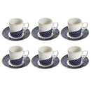 Ceramic Coffee Cup and Saucer Set of 6 Pcs White and Navy Abstract Print Design 100 ml