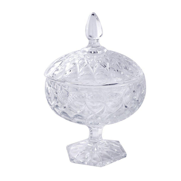 Crystal Glass Footed Fruit Bowl Candy Jar with Lid 16.2*9.7 cm