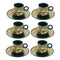 Ceramic Tea and Coffee Cup and Saucer Set of 6 pcs Turquoise Gold Abstract Design 180 ml