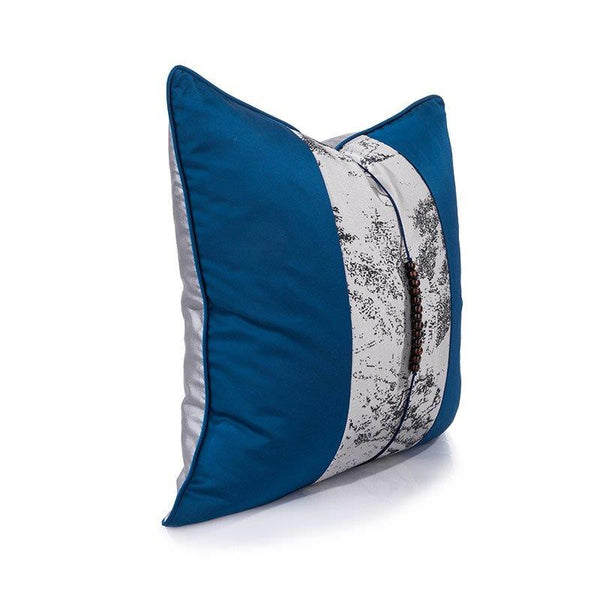 Modern Decorative Royal Blue Silver Stripe Luxury Cushion Cover with Copper Tassel Pillowcase 50*50 cm