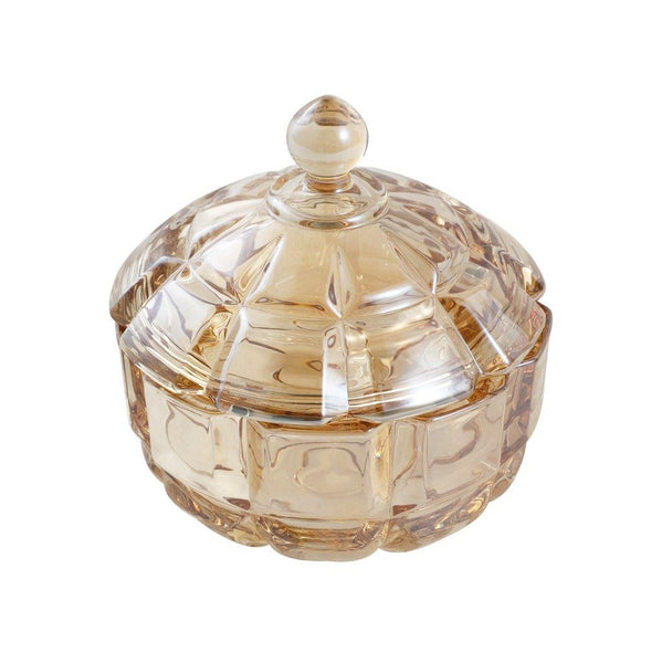 Crystal Glass Champagne Round Sugar Bowl Candy Jar with Lid 11*11.8 cm