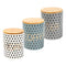 Ceramic Tea Coffee Sugar Airtight Canister Bamboo Lid Abstract Print Set of 3 Pcs 11*13 cm