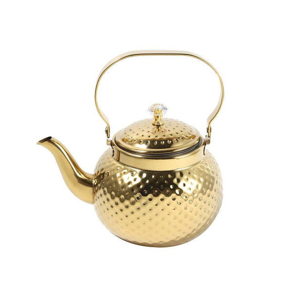 Stainless Steel Gold Plated Hammer Grain Stovetop Tea Pot Kettle with Infuser 1.6 Litre