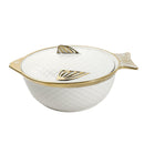 White Ceramic Gold Rim Bowl Fine Porcelain Dinnerware Tableware Serving Dish With Lid 29*22.5*9 cm