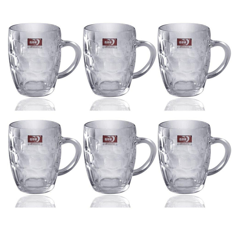 Crystal Glass Dimpled Beverage Drinking Mug with Handle Set of 6