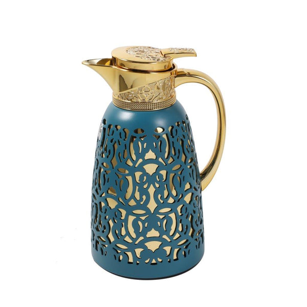 Vacuum Insulated Plastic Thermos Flask Turquoise Gold 1 Litre