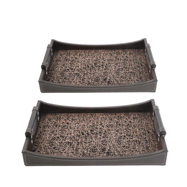 Set of 2 Elegant Brown Leather Rectangular Dining Table Serving Trays - Home & Kitchen Accessories