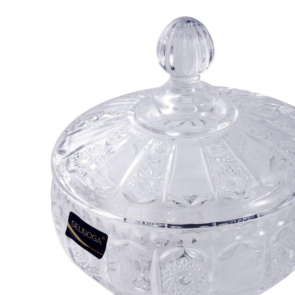 Crystal Glass Footed Sugar Bowl Candy Jar with Lid 17*18.5 cm