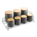 Ceramic Tea Coffee Sugar Spices Bamboo Lid Canister Set of 7 Pcs Grey - 9*13.5*10.8 cm - Classic Homeware & Gifts