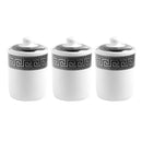 Ceramic Tea Coffee Sugar Spices Canister Set of 3 Pcs Black Print Design - H: 14 cm, D: 10 cm - Classic Homeware & Gifts